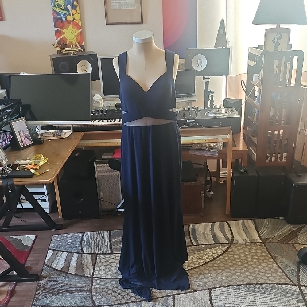 Faviana Blue Spaghetti Strap Sleeveless Gown